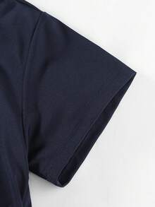 SHEIN Explorewe 少女休闲Polo衫，带刺绣领，搭配裙子，适合休闲、运动和校园穿着 - 藏蓝色 - 查看 6