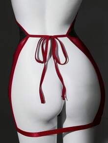 SHEIN Váy ngủ ôm sát cổ yếm thiết kế chắp vá khoét hở gợi cảm dành cho nữ - Màu Đỏ Sâu - Xem 3