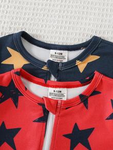 2件套婴幼儿男童长袖连体衣和裤子套装，可爱星星印花针织面料，舒适柔软