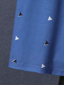 SHEIN Tween Boy Summer Casual Geometric Print & Striped Patchwork Polo Shirt - Blue - View 7