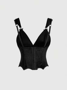 ROMWE Gothic Style Velvet Bat Shaped Metal Pendant Camisole For Women - Black - View 2