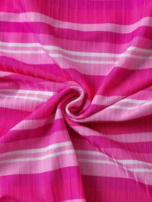 THE POWERPUFF GIRLS X SHEIN Áo thun dệt kim gân cổ tròn tay dài họa tiết hoạt hình dễ thương cho bé gái tuổi mới lớn màu hồng và trắng họa tiết sọc nơ trang trí - Hồng - Xem 6