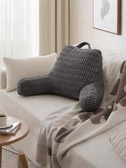 1pc The New Reading Pillow Features Armrests, A Backrest, And A Lumbar Support, Filled With Shredded Sponge. It Also Includes A Wedge-Shaped Backrest With Pockets. This Large Corduroy Bed Pillow Is Suitable For Adults Sitting On The Bed