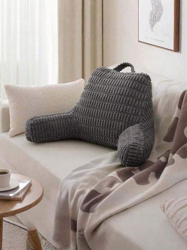 1pc The New Reading Pillow Features Armrests, A Backrest, And A Lumbar Support, Filled With Shredded Sponge. It Also Includes A Wedge-Shaped Backrest With Pockets. This Large Corduroy Bed Pillow Is Suitable For Adults Sitting On The Bed
