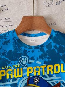 SHEIN | PAW Patrol Young Boy Casual Daily Commute Fashionable Street Cartoon Dog & Letter Tie-Dye Print Short Sleeve T-Shirt - White - View 5