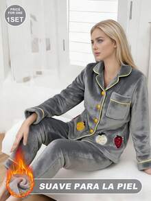 COTOLO Pijamas mujeres pijamas de mujer pijamas navideñas familiares pijama conjunto de pijamas de franela para mujer con estampado de patito, corte regular, color azul y blanco combinado, estilo adorable, para uso en el hogar - Gris (fresa) - Ver 2