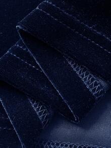 FRIFUL 女士方领交叉系带灯笼袖纯色甜美丝绒T恤 - 藏蓝色 - 查看 3