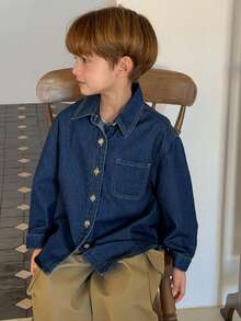 DAZY Toddler Boys' Loose Casual Denim Shacket, Fall - Medium Wash - View 4