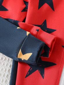 2件套婴幼儿男童长袖连体衣和裤子套装，可爱星星印花针织面料，舒适柔软