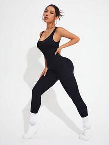 SHEIN Velisys Bộ áo liền quần tập yoga/thể dục không tay, cổ tròn, màu trơn, co giãn cao, không đường may, chất liệu co giãn tốt. - Nhiều màu - Xem 6