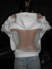 INAWLY Women's Casual Sexy Backless Mesh Sweatshirt - White - View 1