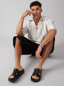 SHUZIA Men's Cutout Comfortable Slide Flat Sandals For Christmas - Black - View 2