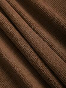 Sweetra Petite 2件套 女士简约通勤针织纹理舒适休闲金属扣装饰小号套装，秋冬款 - 棕色 - 查看 5