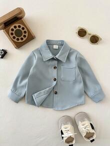 SHEIN 3pcs/Set Baby Boys' Casual Versatile Turndown Collar Front Button Chest Pocket Long Sleeve Tops