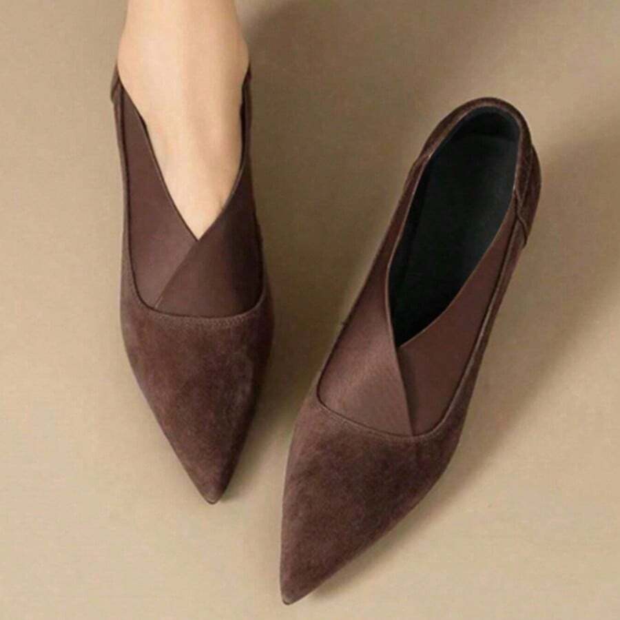 Nuevas botas pequeñas francesas y botas de tobillo temperamento puntiagudo tacón alto mujeres invierno con terciopelo engrosado zapatos de cuero negro, Zapatos de tacón de mujer - Marrón - Ver 1