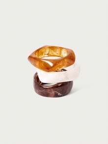 Glisma 3pcs/Set Exaggerated Asymmetrical Resin Semi-Transparent Bracelet For Women, Unique & Versatile - Multicolor - View 2