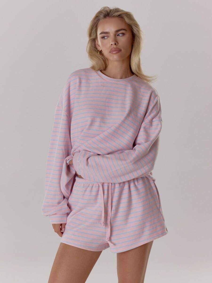 MUSERA Áo thun dài tay kẻ sọc dáng rộng, mềm mại, thoải mái, thích hợp mặc mùa thu, thu đông, ấm áp, dễ thương, thường ngày, đi cà phê, câu lạc bộ, thanh lịch, mùa xuân, hè, đi nghỉ mát. - Hồng - Xem 1