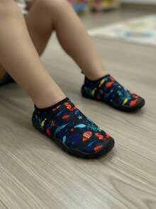 Niño estampado divertido slip-on suela antideslizante estilo recreativo playa zapatillas acuáticas - Negro - Ver 3