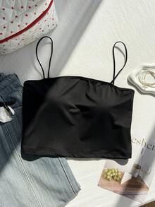 Comfortcana Plus Solid Crop Cami Top - Black - View 2