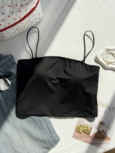 Top à fines brides court unicolore