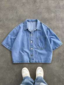 Manfinity Unisex 男士简约时尚纽扣短袖牛仔夹克