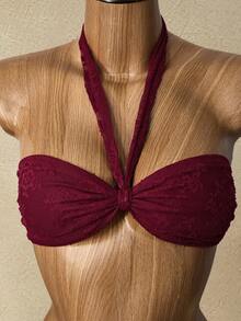 Bellisia Women's Solid Color Ruched Halter Bikini Set And Sheer Ruched Skirt - Burgundy - View 5