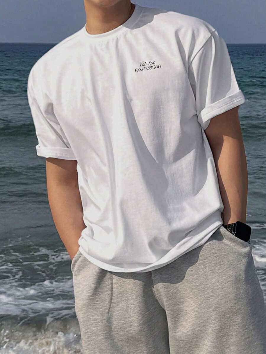 DAZY Camiseta de cuello redondo para hombre con estampado de peces de verano y océano en blanco - Blanco - Ver 1