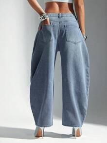 Denimoi Casual Distressed Denim Jeans With Metal Stud Decor, Curved Blade Leg - Blue - View 6