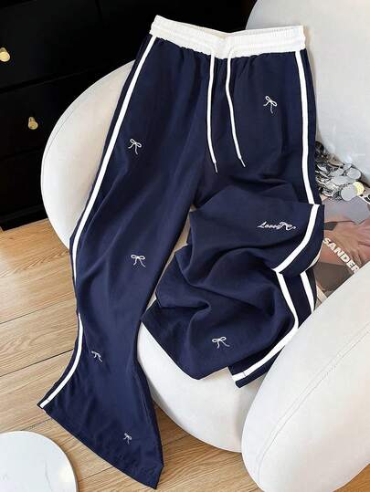 Resyla Women's Casual Loose Fit Bow Print Drawstring Waist Sweatpants