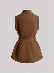Franclia New Women's Sleeveless Vest Jacket With Belt - Brown - View 2