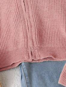 SHEIN Genkimix Kids 少女休闲纯色短款开衫，卡其色，柔软舒适，适合日常、户外、旅行、度假、居家、托儿所穿着。 - 粉色 - 查看 3