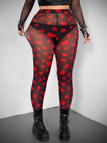 Whyspr Leggings transparentes con estampado de corazón retro, sexy, lindo, romántico y audaz para el Día de San Valentín, adecuados para primavera, verano, otoño, Día de San Valentín, Año Nuevo Chino, vuelta al colegio, talla grande para mujer - Multicolor - Ver 3