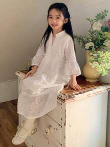 Dazy Kids Young Girls Summer New Loose Casual Vacation Style Mid-Length Dress Spring - White - View 3