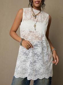 Freevana Áo kiểu dáng cỡ lớn lãng mạn cổ điển phong cách Bohemian, chất liệu ren hoa, không tay, hàng mới về đầu xuân, thích hợp cho ngày Valentine và các lễ hội âm nhạc. - trắng - Xem 7