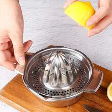 1pc Stainless Steel Lemon Squeezer, Juicer With Bowl Container For Oranges Lemons Fruit, Portable Orange Juicer, Kitchen Tools - Silver - View 7