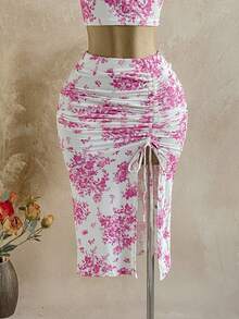 Soleia 2 chiếc/bộ váy đuôi cá chun jacquard họa tiết hoa đỏ ngày lễ cho nữ - Nhiều màu - Xem 3