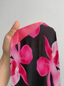 Maweii 大码女士优雅印花拼接圆领收腰短袖A字长连衣裙，夏季 - 彩色 - 查看 6