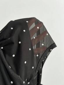 Elamini Women's Summer Black Simple Polka Dot Sexy Halter V-Neck Mesh Tie-Up Camisole