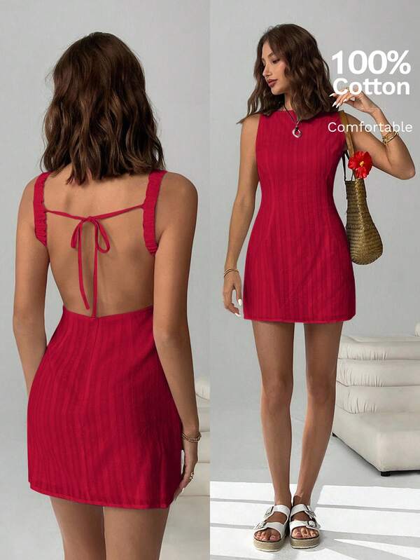 SHEIN EZwear Vestido mini de unicolor con espalda descubierta sexy para vacaciones