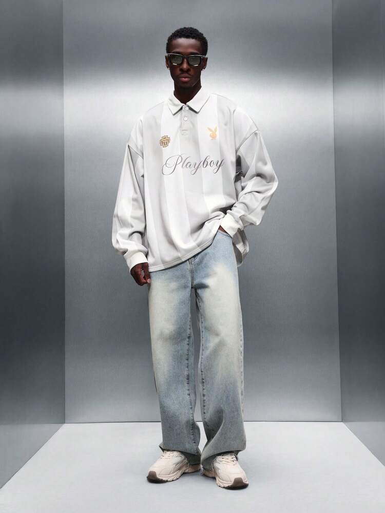 PLAYBOY X SUMWON Long Sleeve Polo With Script Logo