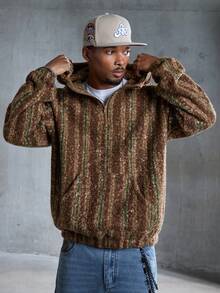 Men's Collegiate Striped Long Sleeve Zip-Up Pullover Sweatshirt Sweatshirt, Autumn/Winter - Multicolor - View 7