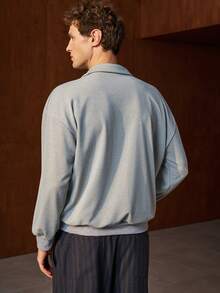 Manfinity Dauomo Men's Casual Classic Simple Embroidered Collar Sweatshirt, Suitable For Commuting And Urban Wear - Grey - View 5