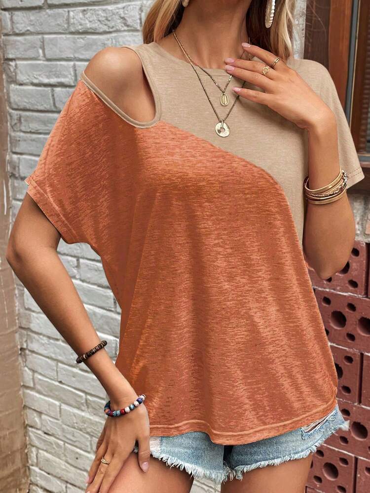 Two Tone Cut Out Dolman Sleeve Tee