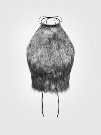 Grunge Punk Chaleco sin espalda con cuello de piel sintética sexy para mujer, estilo Y2K