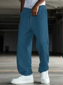 Manfinity Hypemode Young Street-Style Solid Color Casual Sweatpants For Men - Blue - View 3