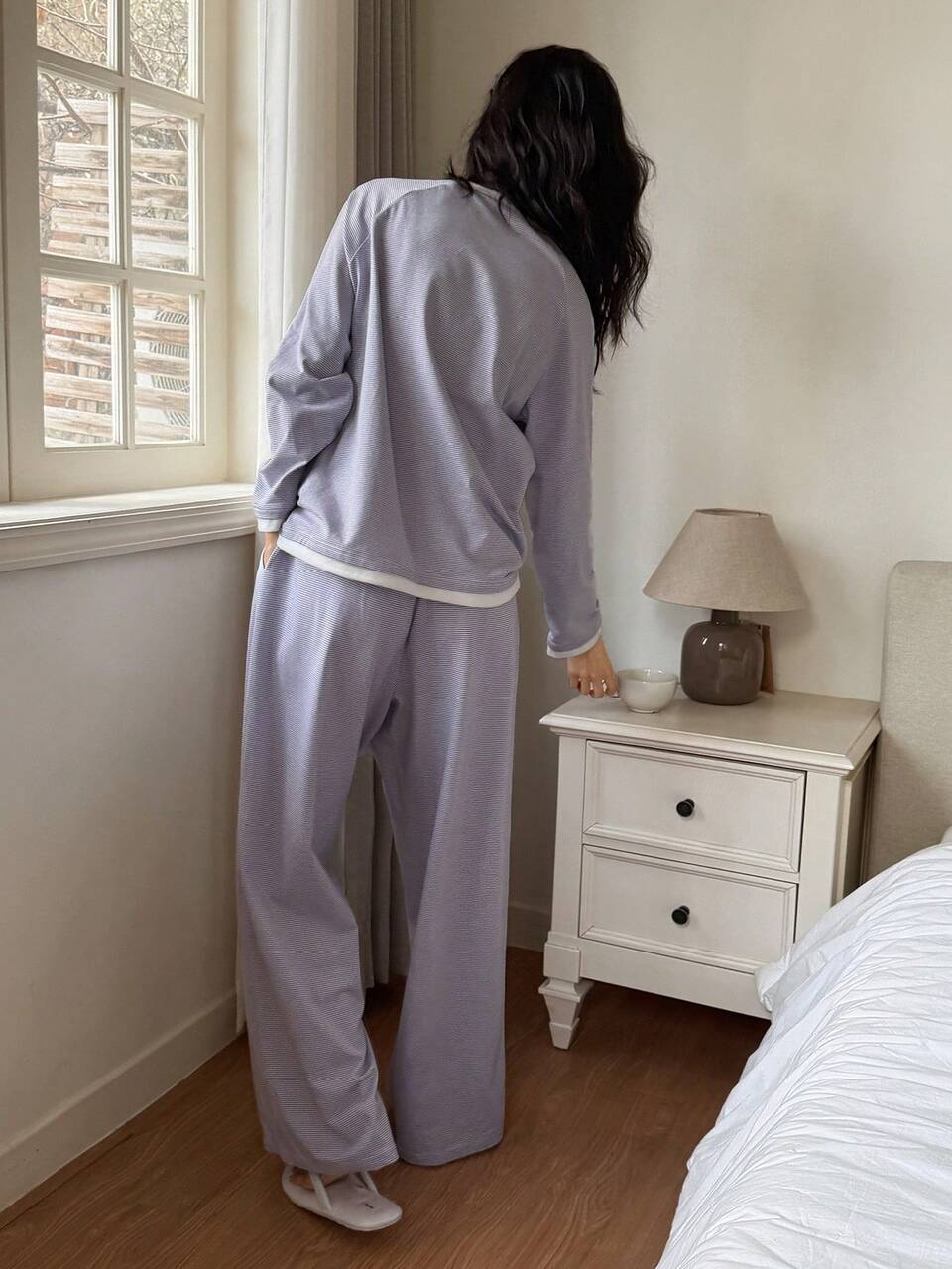 Women's Casual Striped Contrast Color Pajama Set