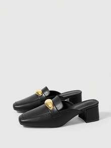 Sleekvia Giày bệt hở gót thấp màu đen cổ điển - Than chì đen - Xem 9