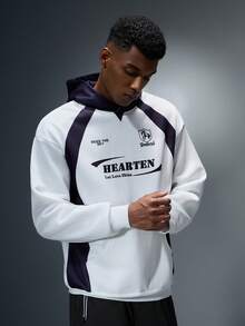 Acti Log Men's Letter Print Contrast Color Hooded Long Sleeve Sweatshirt - White - View 7