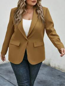 SHEIN LUNE Chaqueta de traje con cuello de chal de talla grande para otoño/invierno - Marrón - Ver 5