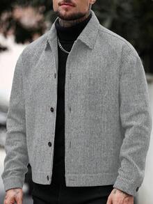 Manfinity CasualCool 男士休闲单排扣羊毛混纺夹克，秋冬季百搭单品 - 淺灰色 - 查看 6